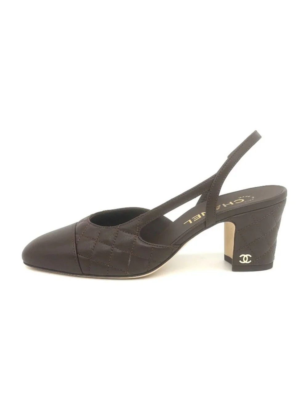 CHANEL 26B Coco Quilted Leather Mademoiselle Slingback Sandals Block Heels Pump